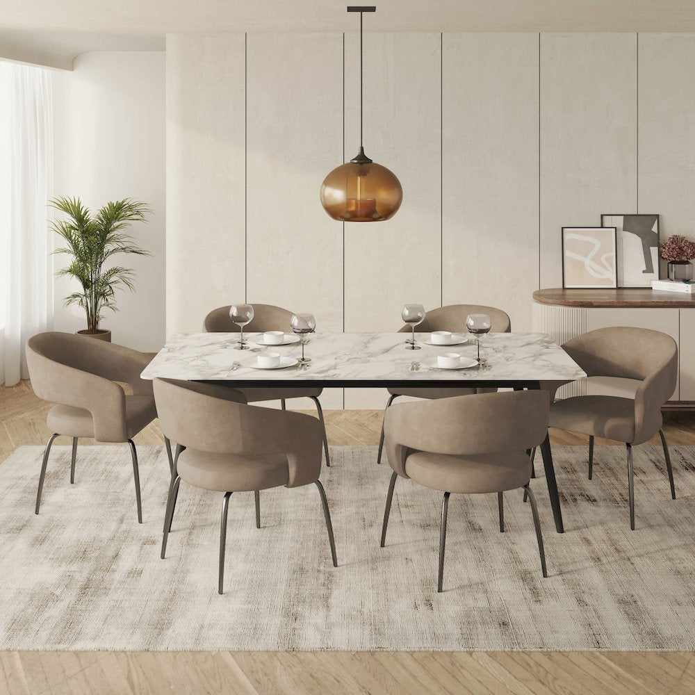 7-Piece Dining Set with Rectangular Sintered Stone Dining Table