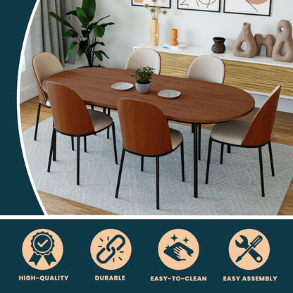 Tule Modern 71" Oval Dining Table with MDF Top and Black Steel Legs in Walnut