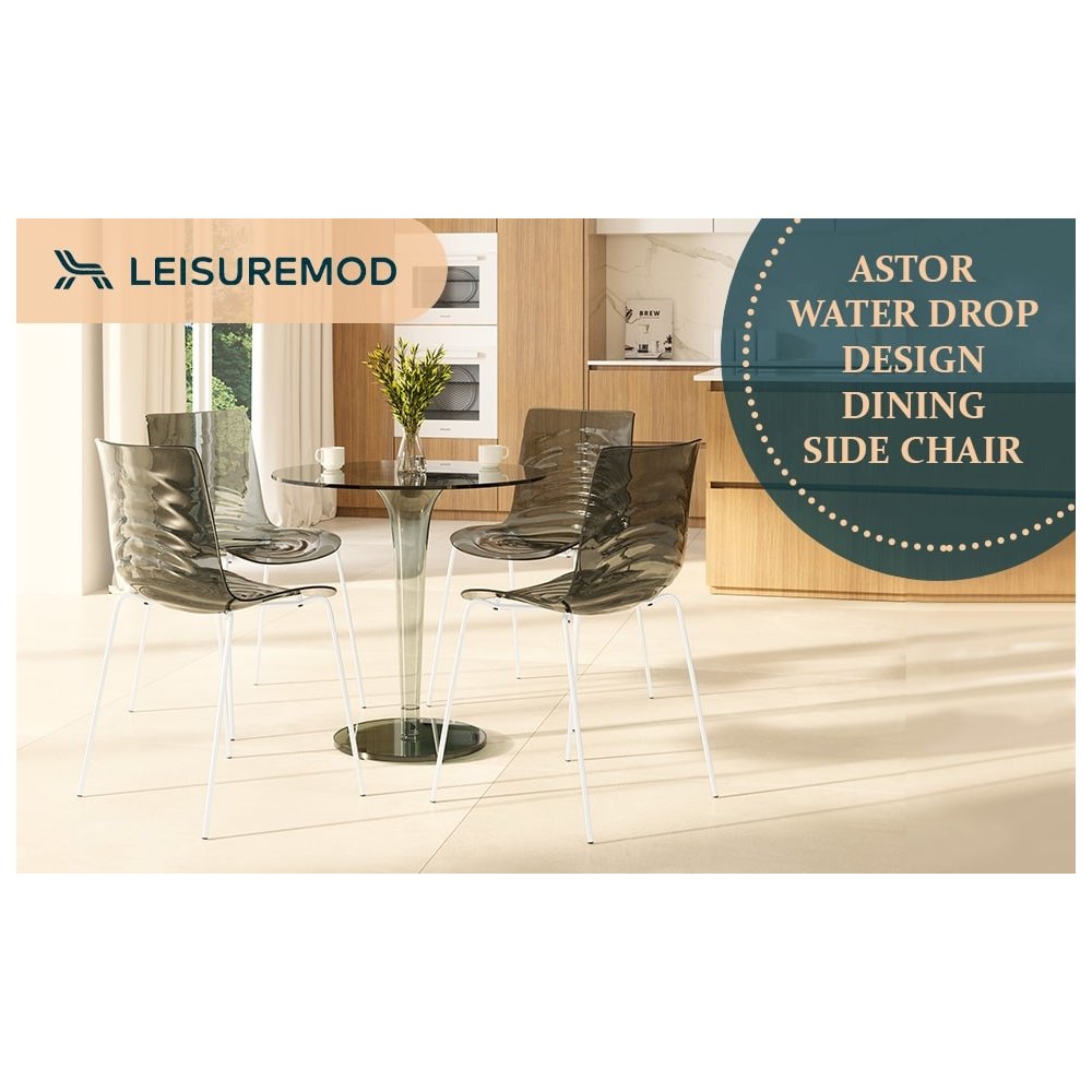 Astor Water Ripple Design Dining Chair in White Base Trans Black Seat Set of 2