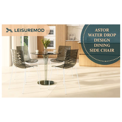 Astor Water Ripple Design Dining Chair in White Base Trans Black Seat Set of 2