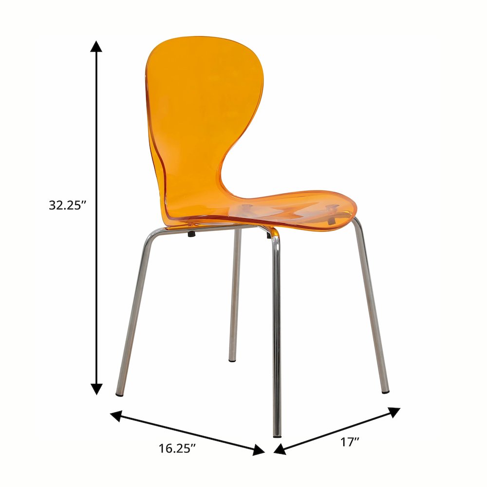 Modern Oyster Side Chair in Transparent Orange with Chromed Base Set of 4