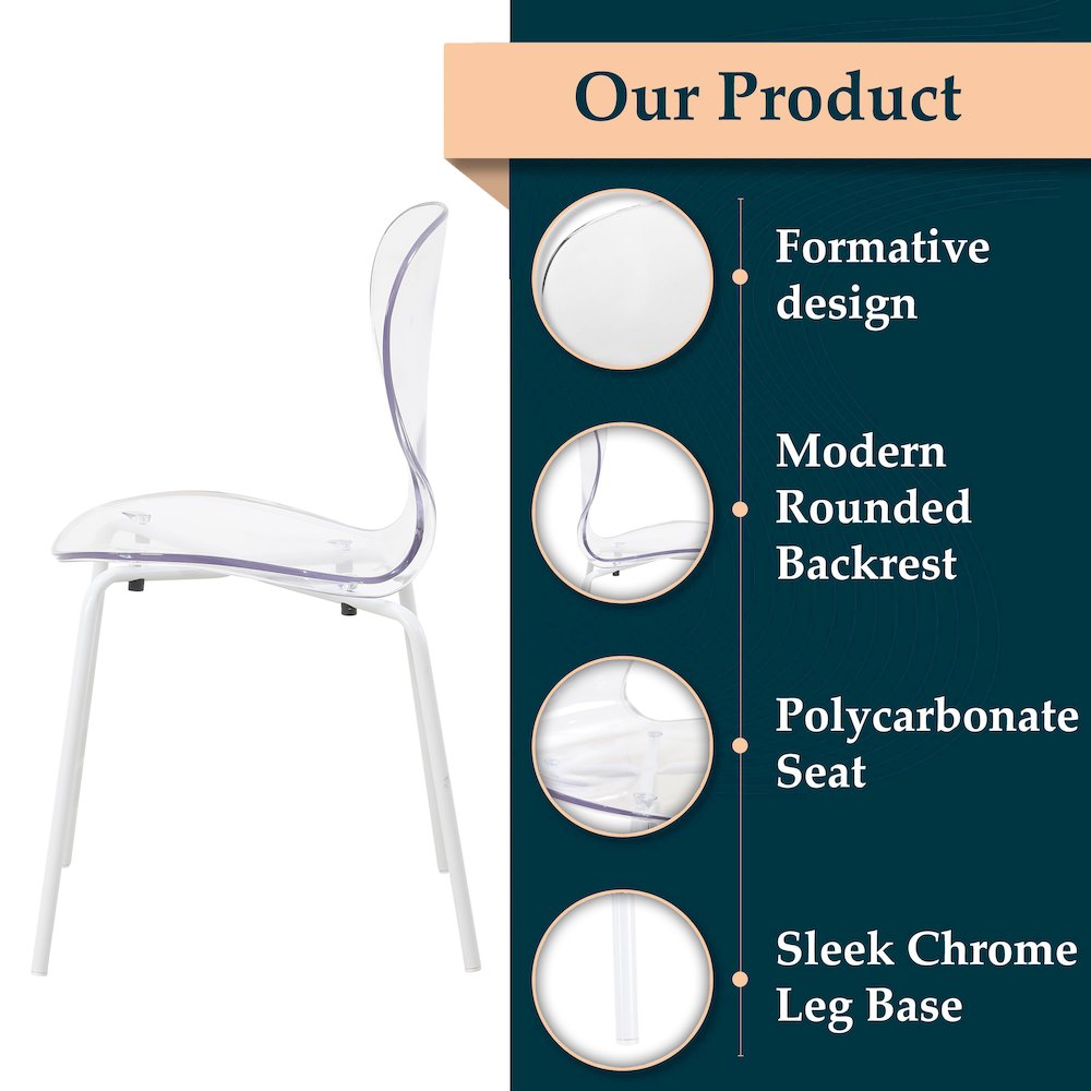 Modern Oyster Transparent Side Chair in White Base