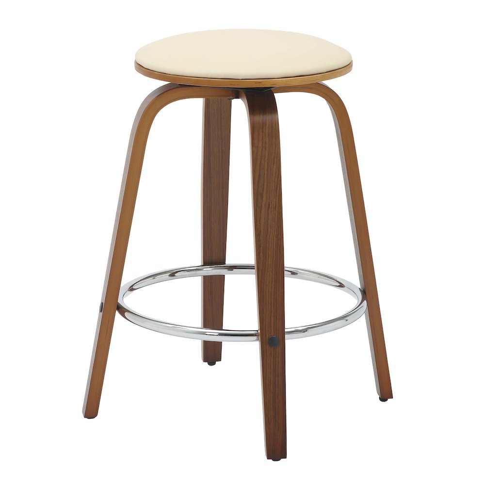 Wooden Counter Stool Pelya Collection Modern Style Walnut color in Cream