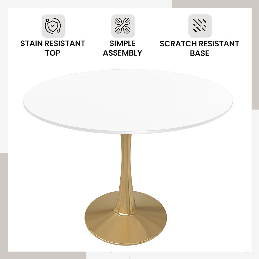 Bristol 40" round dining table Gold Base With White Top