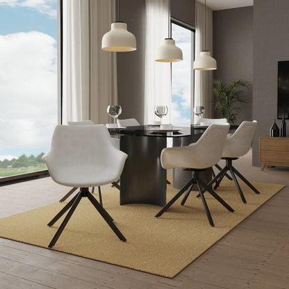 Markley Modern Leather Dining Swival Arm Chair in Light Grey