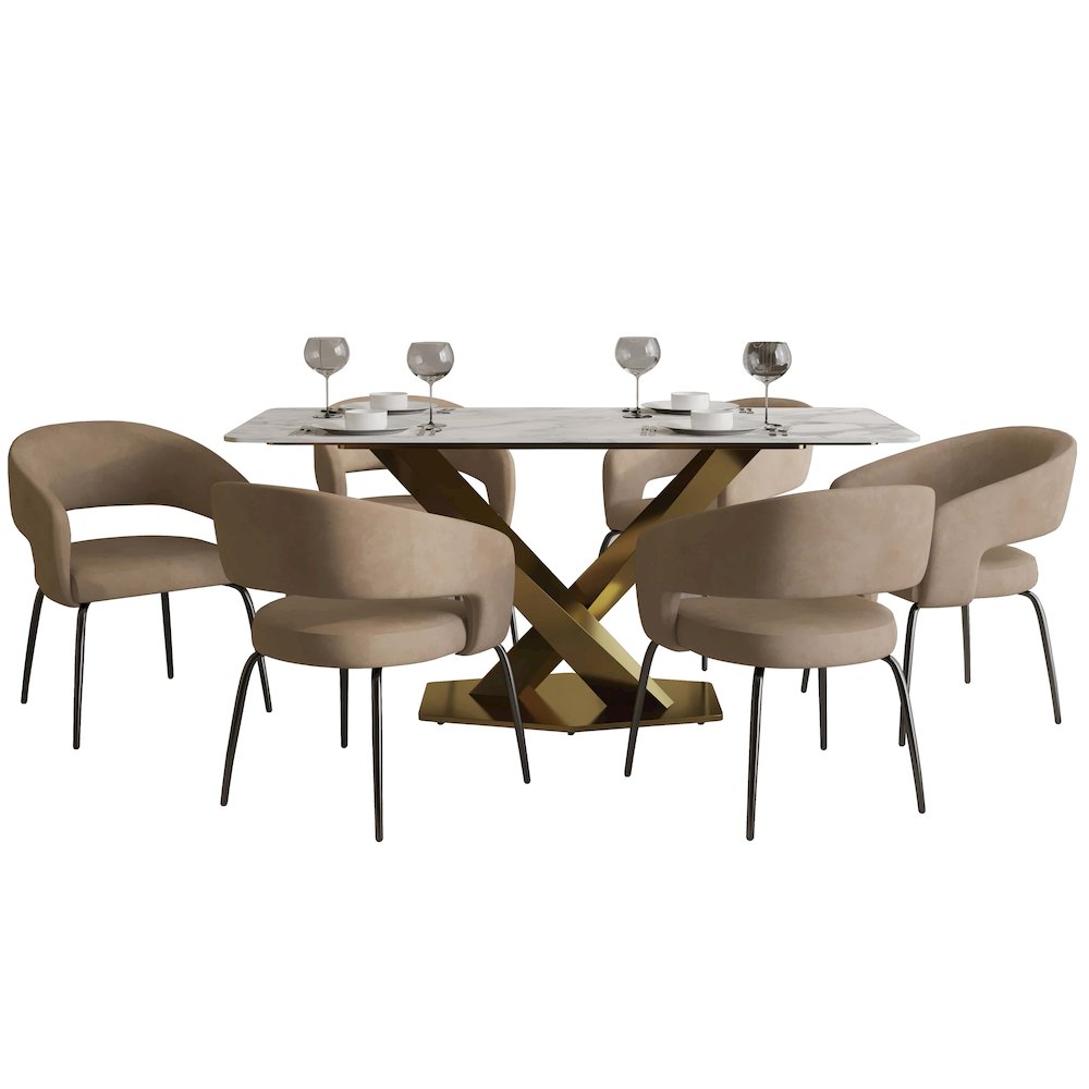 7-Piece Dining Set with Rectangular Sintered Stone Dining Table
