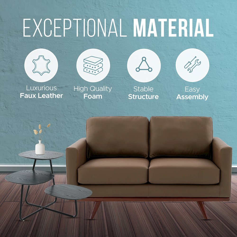 Chester Modern Faux Leather Loveseat in Taupe Leather
