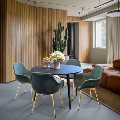 Markley Modern Leather Dining Arm Chair With Gold Metal Legs