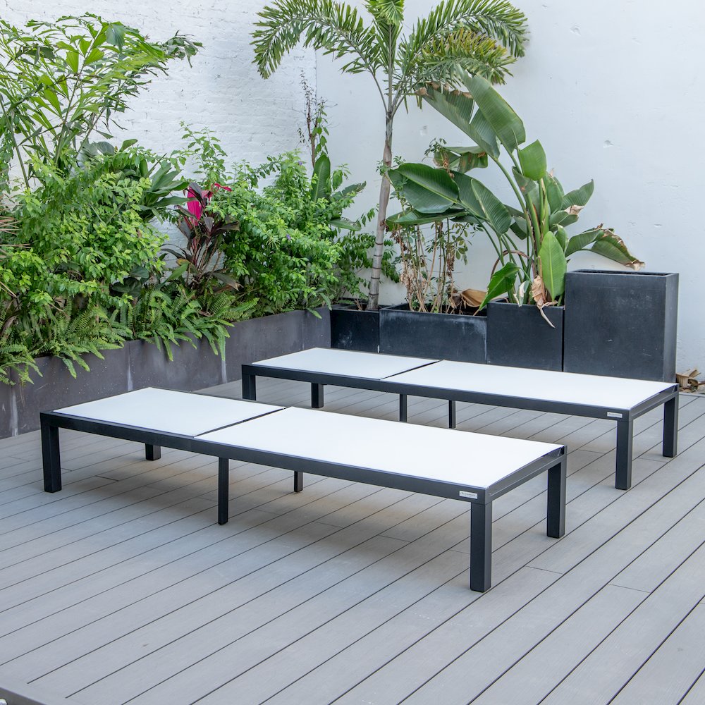 Marlin Patio Chaise Lounge Chair With Black Aluminum Frame, Set of 2 in White