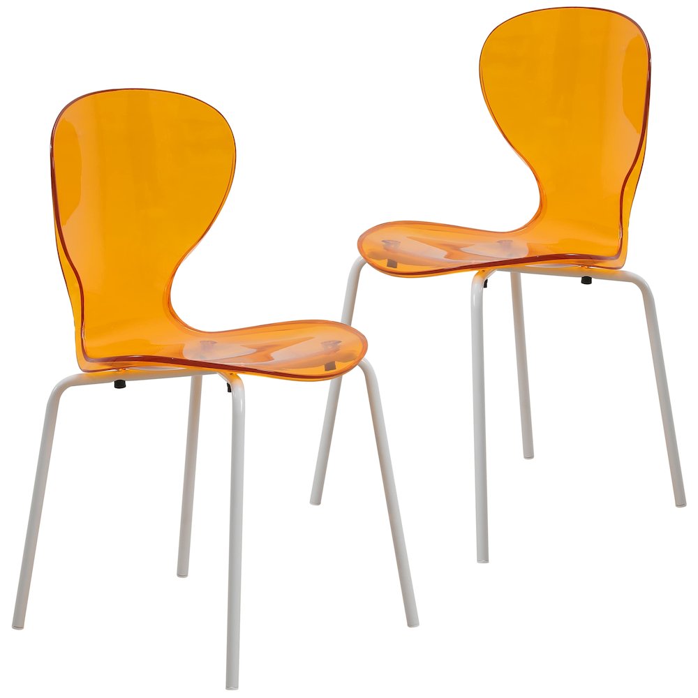 Modern Oyster Transparent Side Chair in White Base Set of 2