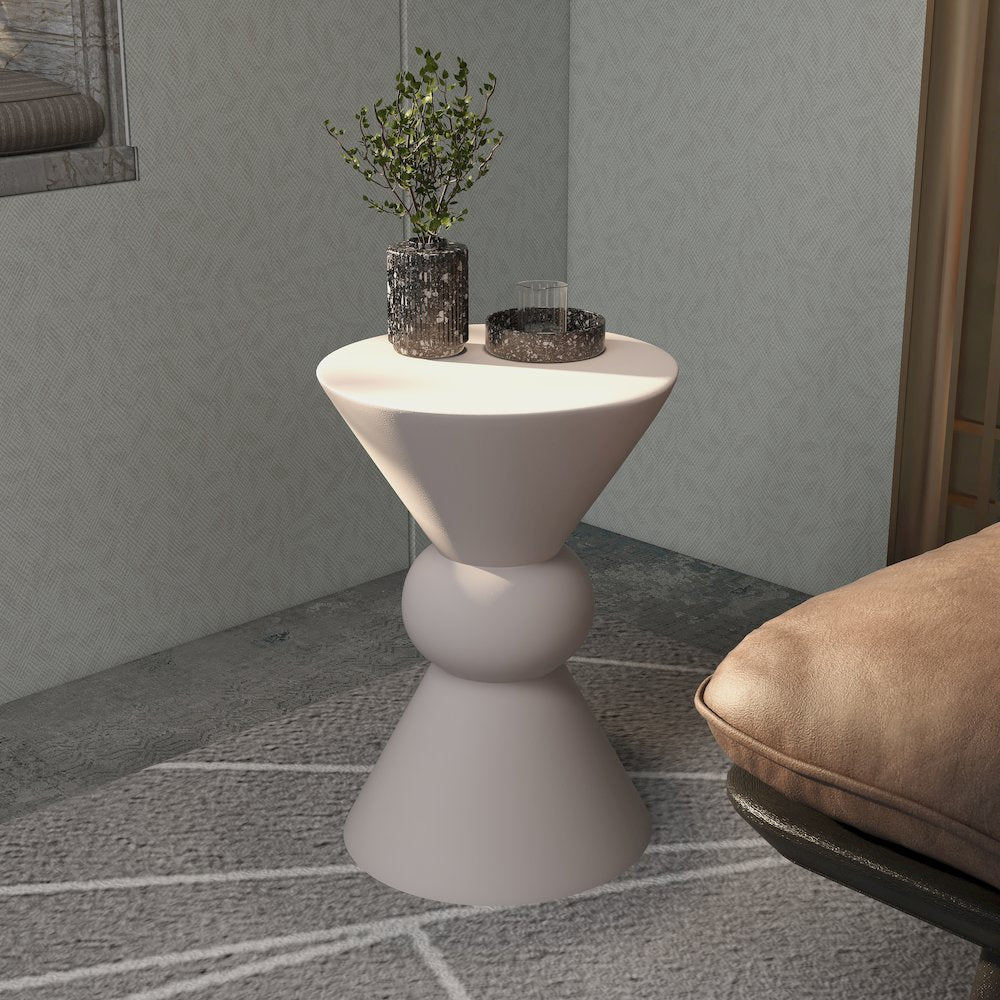 Echo Collection Fiberglass Outdoor Side Table in Cream