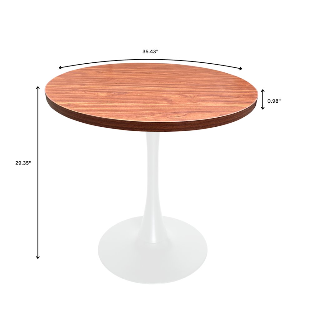 Bristol Dining table, White Base with 36" Round Cognac Brown MDF top