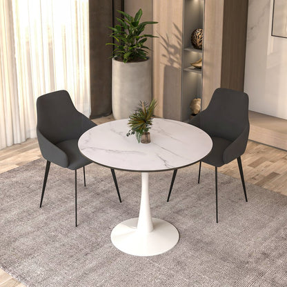 Bristol 31" round dining table White base with marbled MDF top