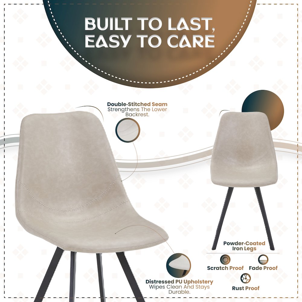 Markley Modern Leather Dining Chair With Metal Legs, Light Grey