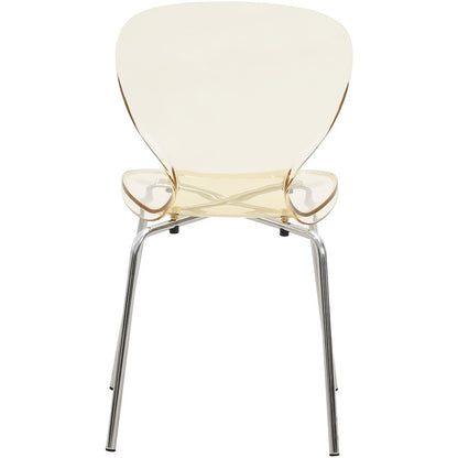 Modern Oyster Side Chair in Transparent Orange with Chromed Base