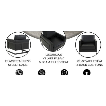 Lincoln Leather Accent Armchair With Black Steel Frame in Black