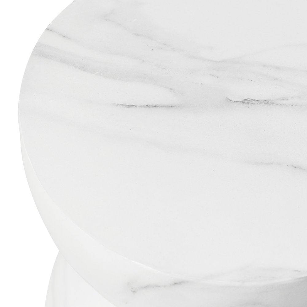 Sage Collection Fiberglass Outdoor Side Table in Marbled White
