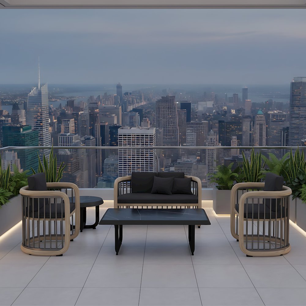 Klyra 5-Piece Aluminum Conversation Set with 2 accent chair in Grey