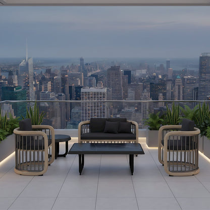 Klyra 5-Piece Aluminum Conversation Set with 2 accent chair in Grey