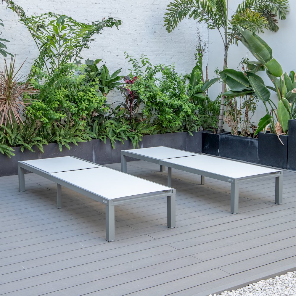 Marlin Patio Chaise Lounge Chair With Grey Aluminum Frame, Set of 2 in White