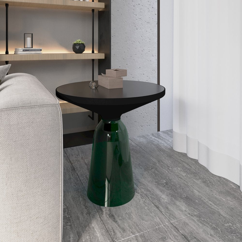 Tully Collection Glass side Table Green glass, Black Rim with Black Glass top