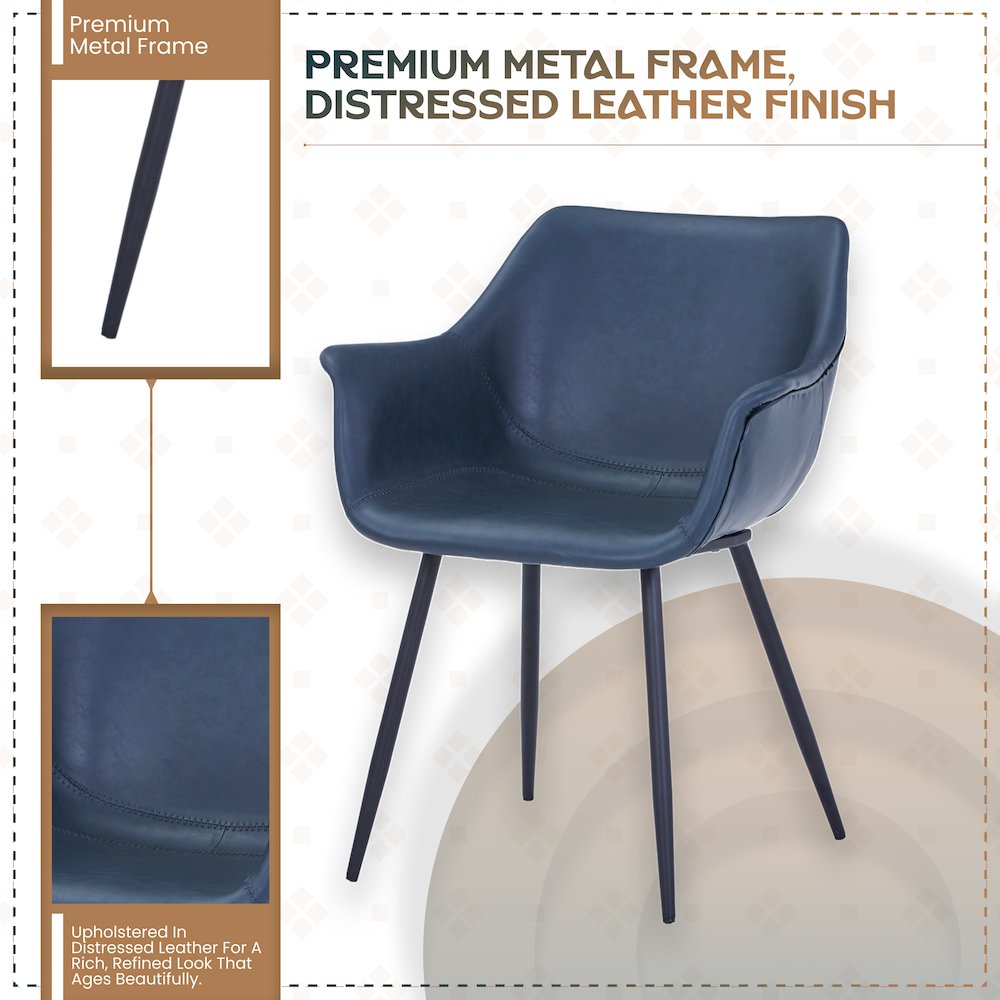 Markley Modern Leather Dining Arm Chair With Metal Legs