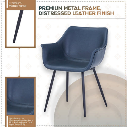 Markley Modern Leather Dining Arm Chair With Metal Legs