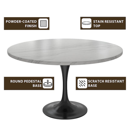 Verve Collection 48 Round Dining Table, Black Base with Sintered Stone White Top
