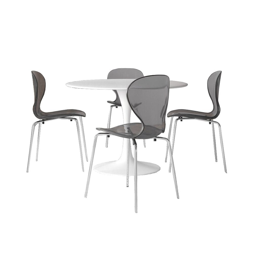 5-Piece Dining Set Round White MDF Dining Table