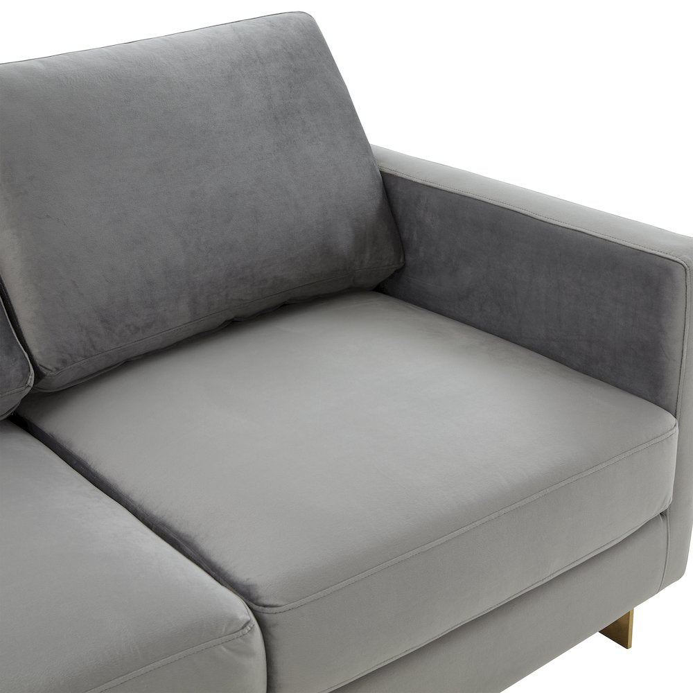 Lincoln Modern Mid-Century Upholstered Velvet Loveseat with Gold Frame