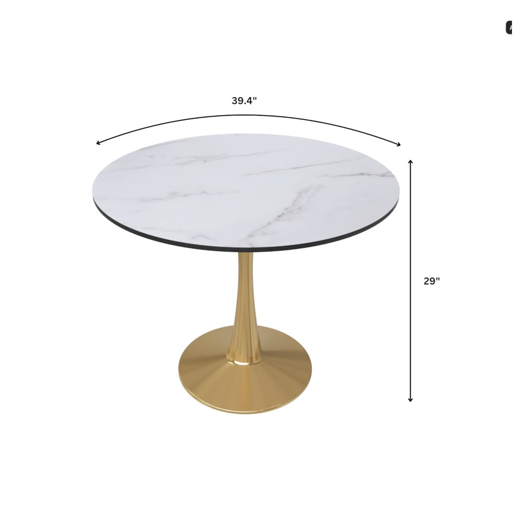 Bristol 40" round dining table Gold Base With White Top
