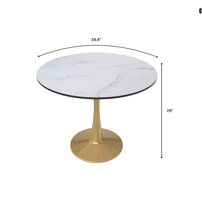 Bristol 40" round dining table Gold Base With White Top