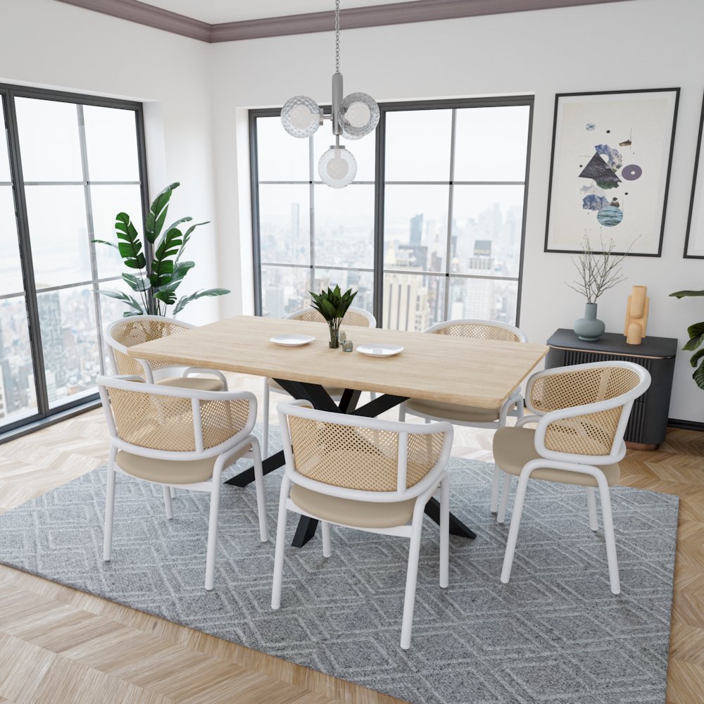 Ervilla - Dining Chair - White frame in Taupe Leather