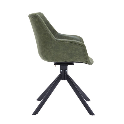 Markley Modern Leather Dining Swival Arm Chair in Green