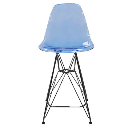 Modern Acrylic Bar stool Cresco Collection Black Base with Trans Blue seat