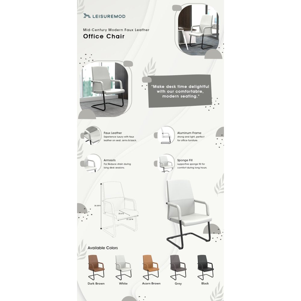Evander Office Guest Chair in White Leather