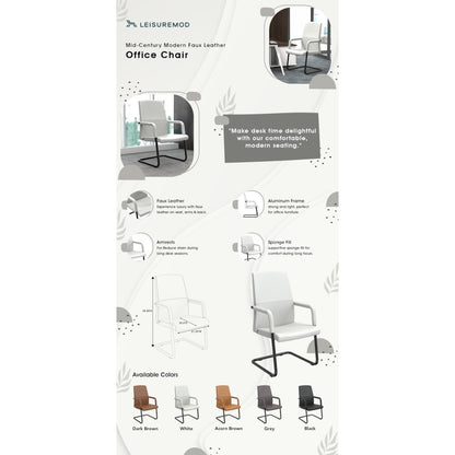 Evander Office Guest Chair in White Leather
