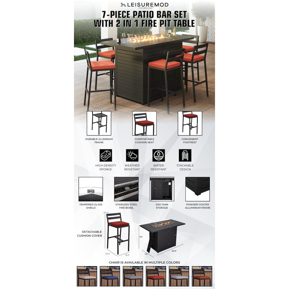Chelsea Collection Aluminum Outdoor Dining Set in black with Cherry Cushions