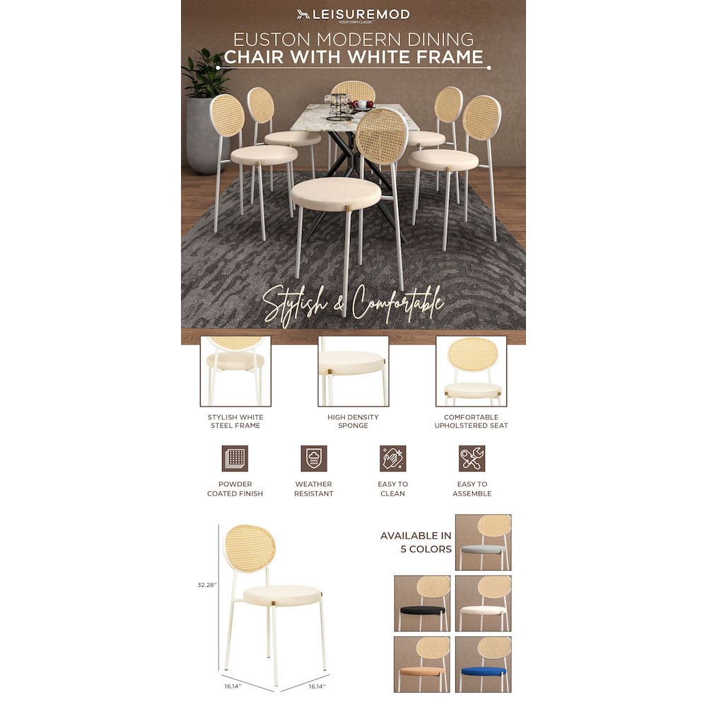 Euston Collection Modern Dining Chair White Frame In Beige