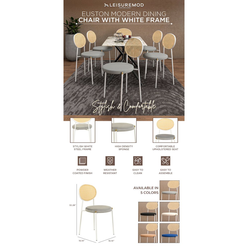 Euston Collection Modern Dining Chair White Frame In Grey