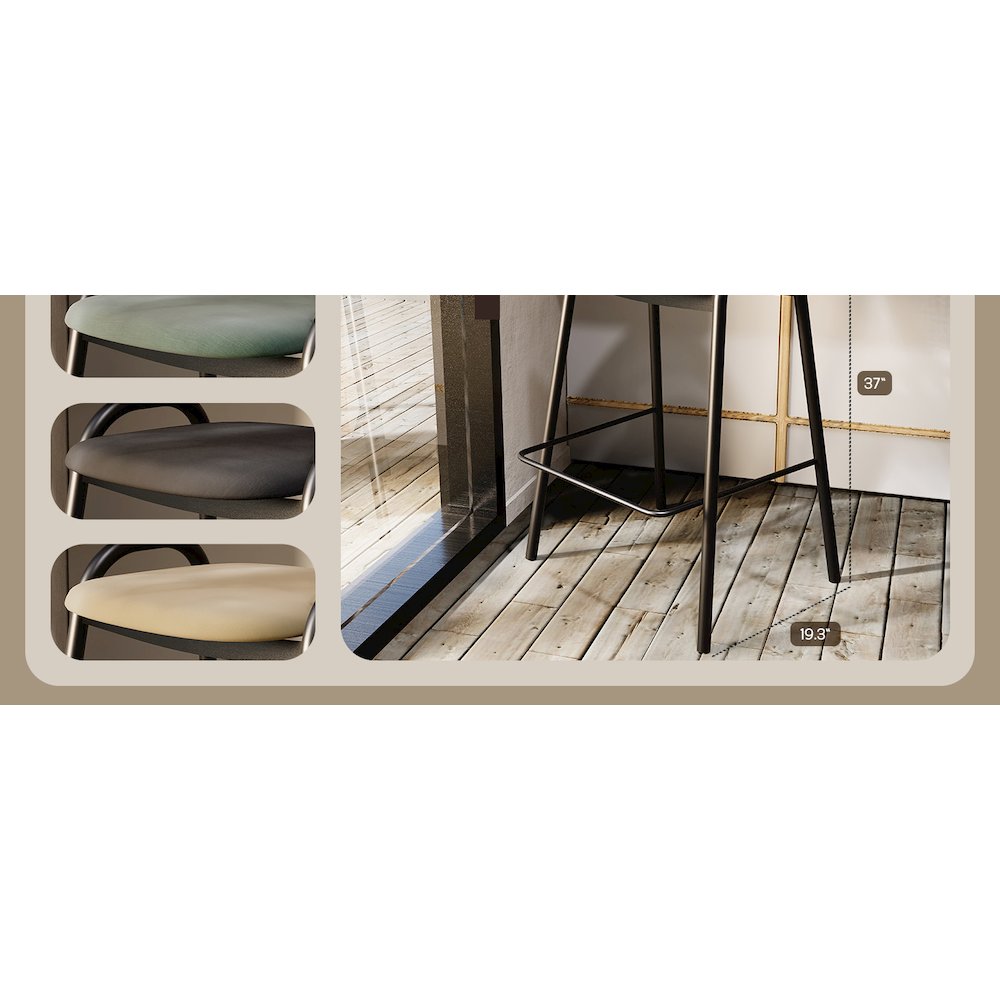 Ervilla Wicker Bar Stool with Fabric Seat and Black Steel Frame - Taupe