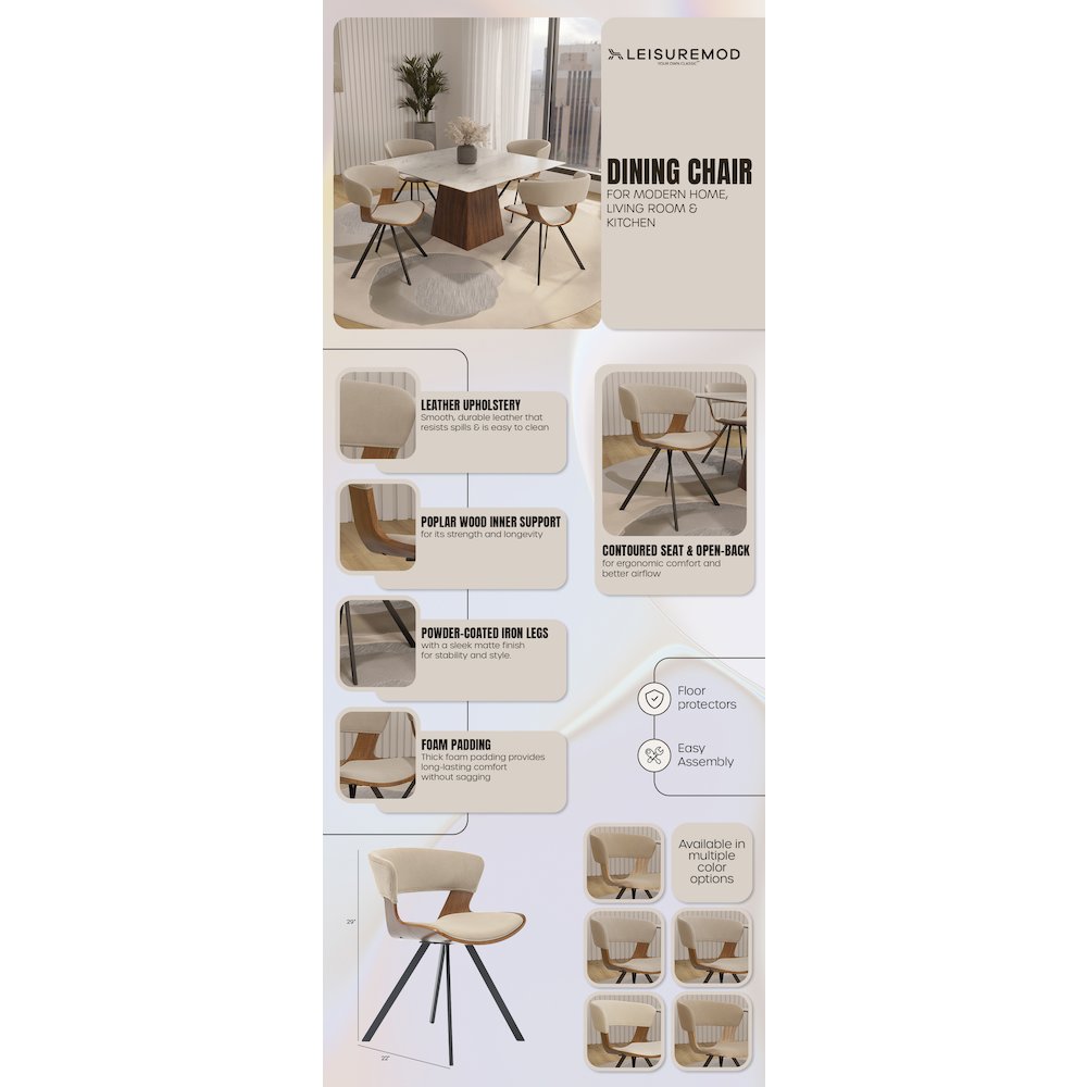 Wooden Dining Chair Modern style Nymia Collection Walnut Color in Light Brown