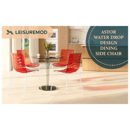 Astor Water Ripple Design Dining Chair in White Base Trans Red Seat