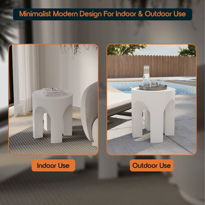 Crus Collection Fiberglass Outdoor Side Table in White
