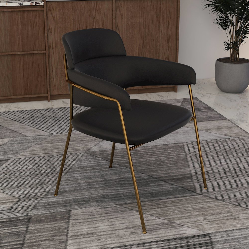 Axis Collection Modern Gold Dining Chair in Black - Set of 2