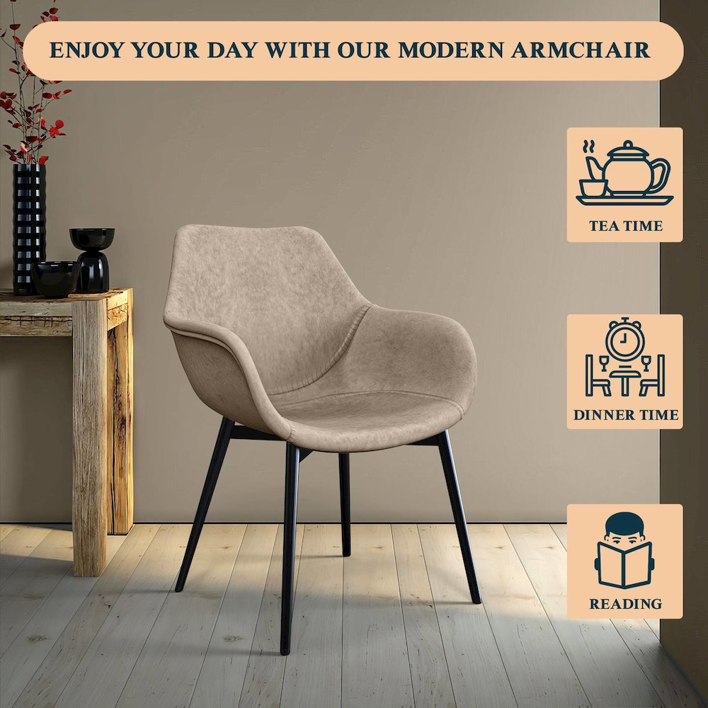 Markley Modern Leather Dining Arm Chair Set of 4 in Taupe