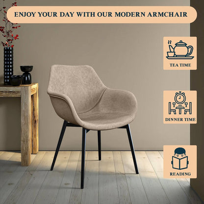 Markley Modern Leather Dining Arm Chair Set of 4 in Taupe