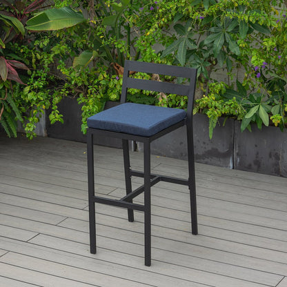 Chelsea Collection Modern Aluminum Chair in black with Blue Cushions - Set of 4