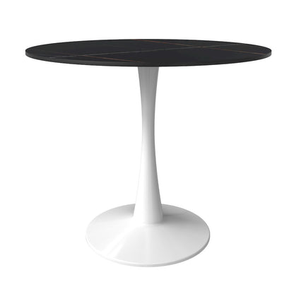 Bristol 35" round dining table White base with Black Sintered stone Top