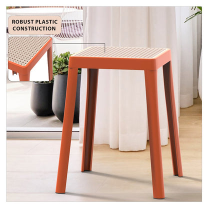 Tresse Series Stackable Poly Stool With Wicker Top 12 in Orange